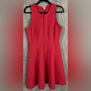 Bar III Chilli Red Scuba A-Line Fit/Flare Stretch FrontZip Sleeveless Dress Sz L
